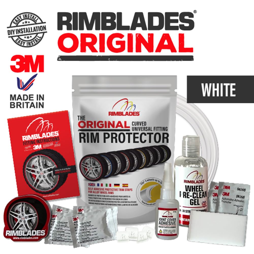 Rimblades Ultra NEU 2022 universal FELGENSCHUTZ & STYLING Felgenschutzring Alu Felgen Ringe Felgenrandaufkleber Felgenstyling Felgenhornschutz Rim Protector Guard Ringz (Weiß)