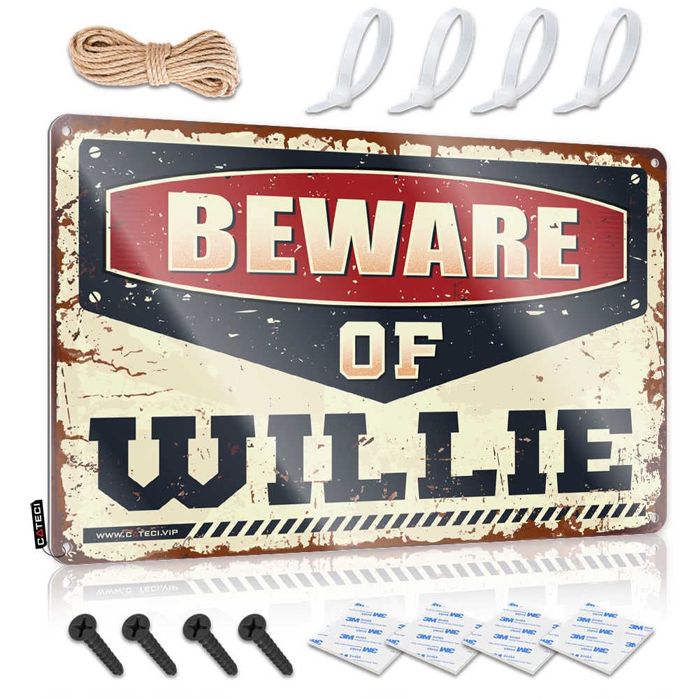 HELIOFORGE Home Bar Decor Beware Of Willie Sign Tin Signs Sarcastic Metal Signs(30X40CM)