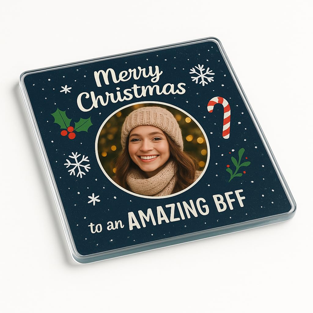 Acrylic Personalised Christmas Coaster Gift - Winter Whimsy Design Festive Drinkware for Best Friend Celebrations