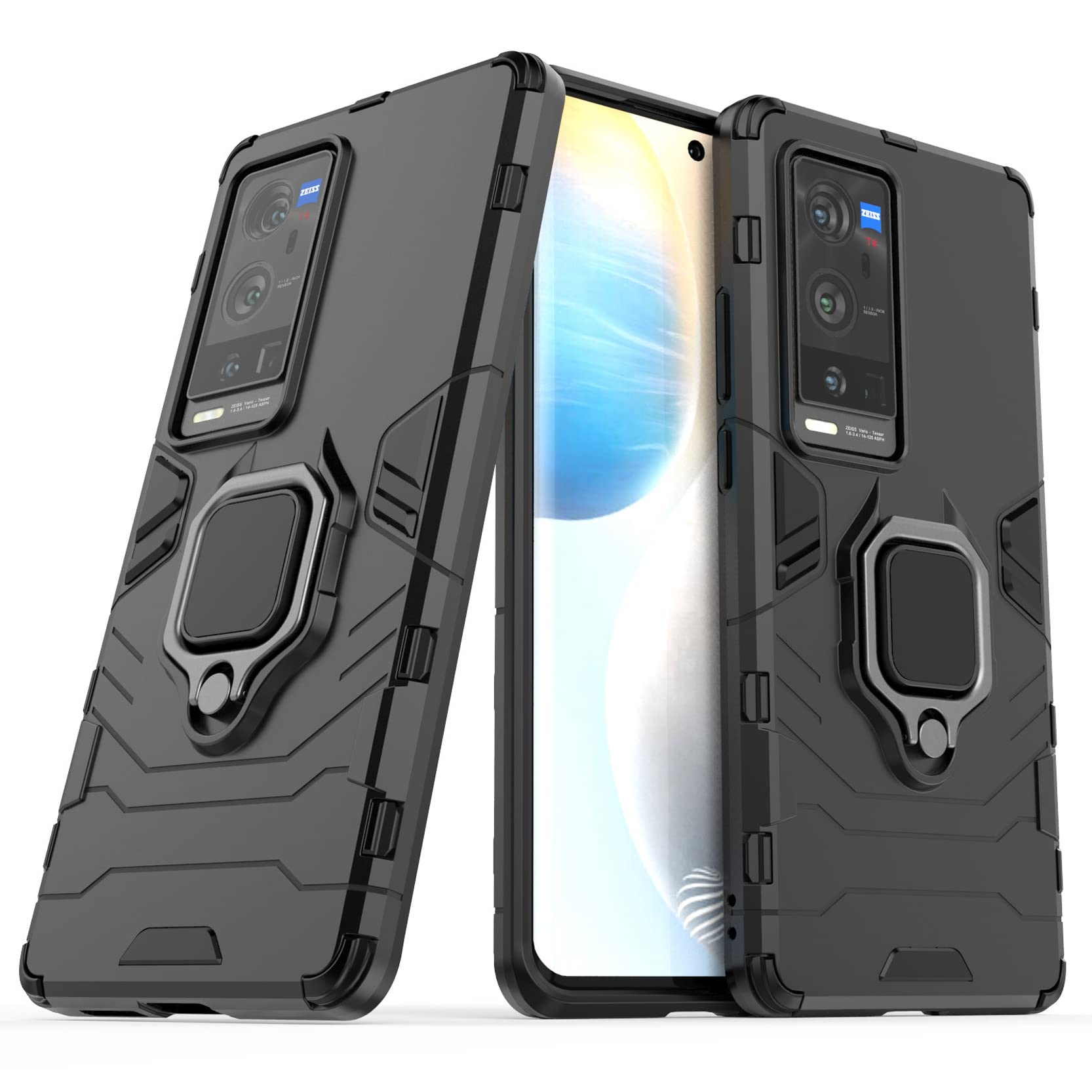 Case for Vivo X60 Pro + 5G 6.56,Hybrid Heavy Duty Protection Shockproof Defender Kickstand Armor Case Cover,Black
