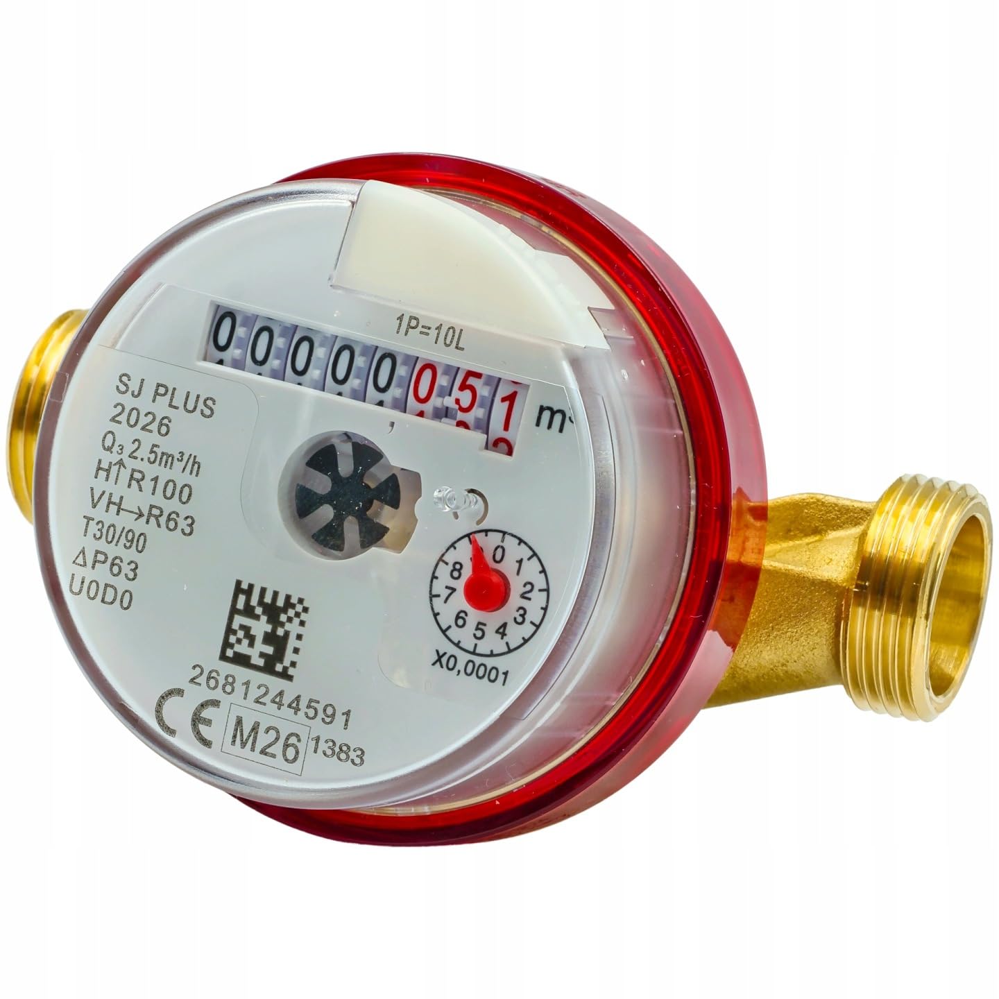 Contador de agua caliente DN15 1/2 pulgada de chorro único, Q3 2,5 m³/h, longitud 110 mm, rosca 3/4 pulgada, antimagnético, conforme MID, marcado M26 (2026)