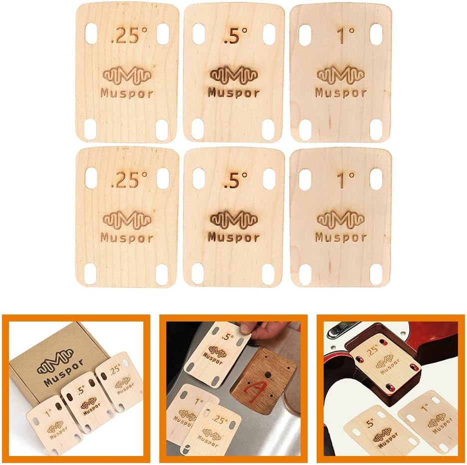 Toyvian 3Pcs Maple Wood Guitar Neck Shims Gaskets for Electric Bass Guitar Neck Plate Replacement Easy Install Adjustment Accessories