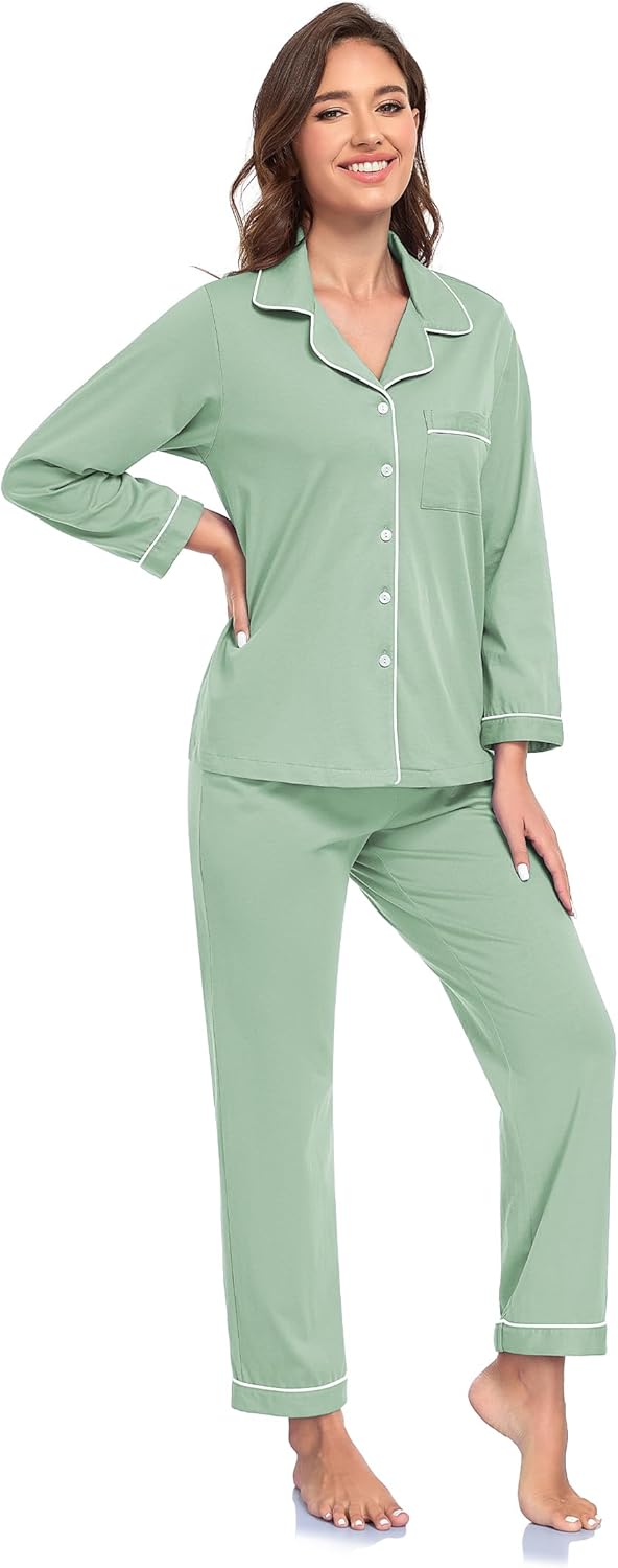 COLORFULLEAF 100% Cotton Pajama for Women Long Sleeve Shirt with Pants Sleepwear Soft Lounge Pjs Sets with Pockets S-XXL - Image 6