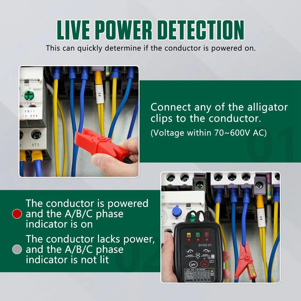 Comprobador de Voltaje DYXZ-01/Detector de Secuencia de Fases Sin Contacto, Medidor, Pantalla LED, Comprobador Trifásico.