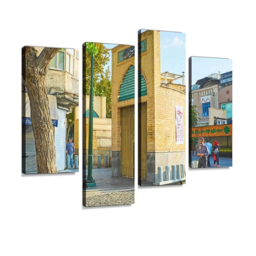 Walk along the Panzdah e Khordad street, Tehran Canvas Print Artwork Wall Art Pictures Framed Digital Print Abstract Painting Room Home Office Decor Ready to Hang 4 Panel