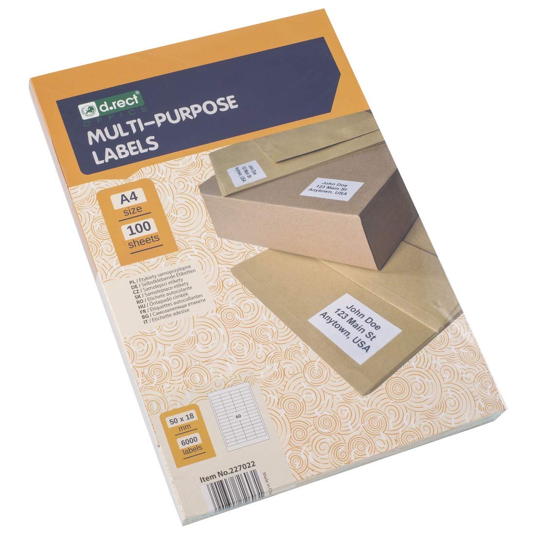 D.RECT Adhesive Labels | Universal Labels (50x18mm on A4) | Self Adhesive Printable 100 Sheets | Package 65 Labels | Sheet 6500 Pieces | White