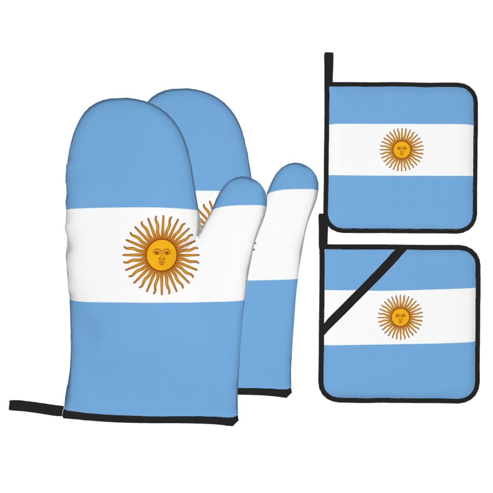 Argentine flag Print 4-Piece Heat-Resistant Oven Waterproof Kitchen Gloves Cooking Roasting Essential