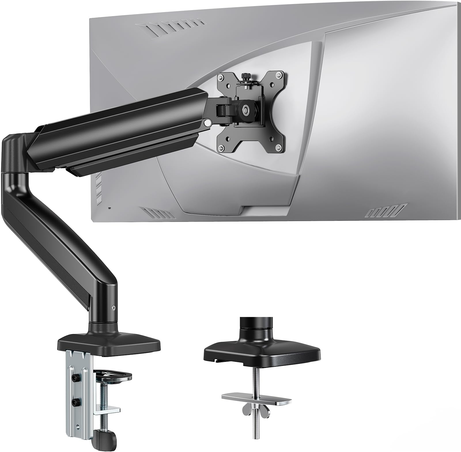 ErGear Single Monitor Arm, Adjustable Monitor Mount for 17–49 inch Screens, Computer Monitor Stand with VESA Mount, C-Clamp &amp; Grommet Base, Max Load 22 lbs, Max VESA 100x100mm, EGSS25B