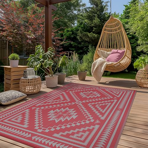 Image of GENIMO Outdoor Rug, Waterproof Plastic Rugs for Patio, 6'x9' Mist Red