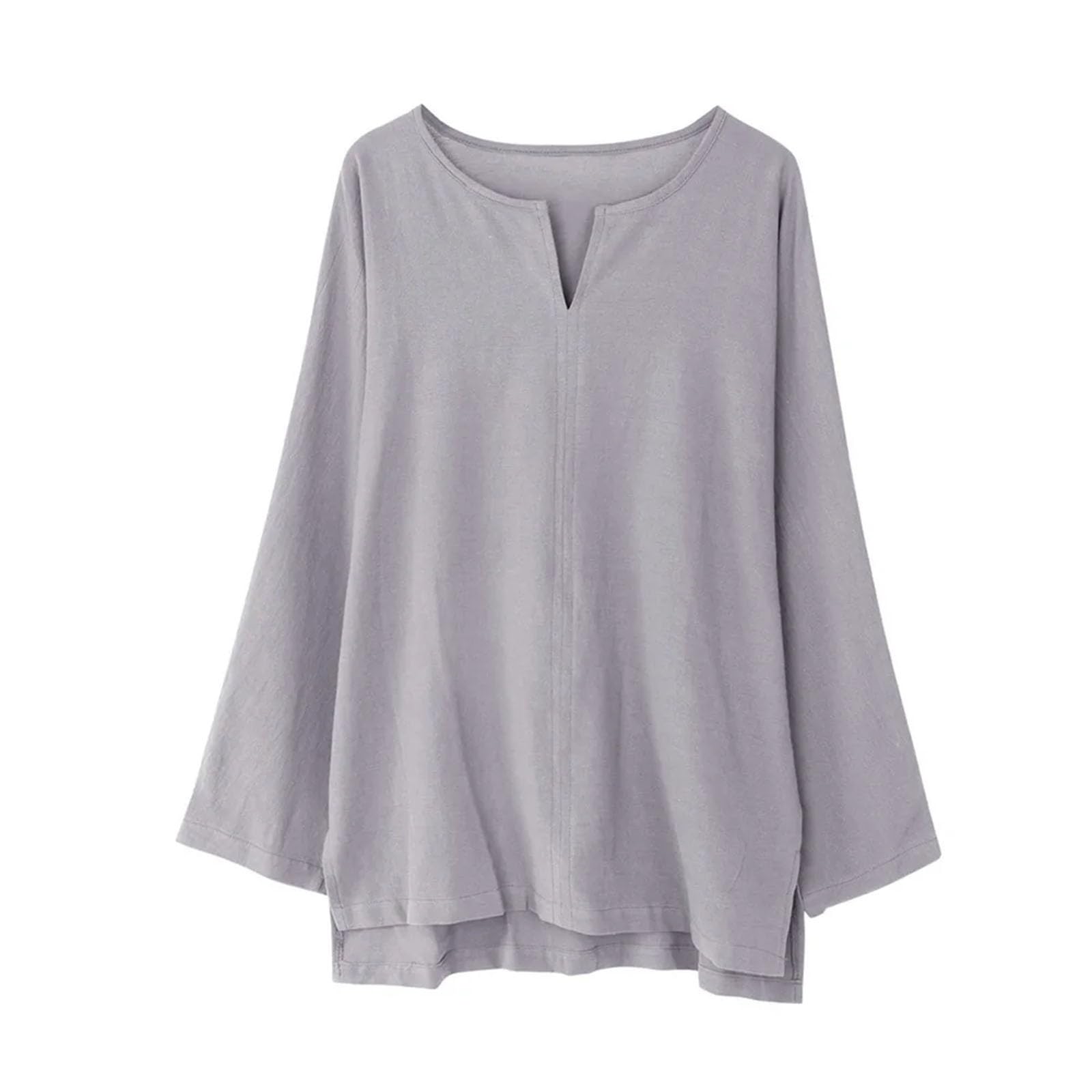 Camicie da uomo a maniche lunghe in cotone e lino tinta unita allentato casual morbido top base abbigliamento quotidiano moda scollo a V pullover