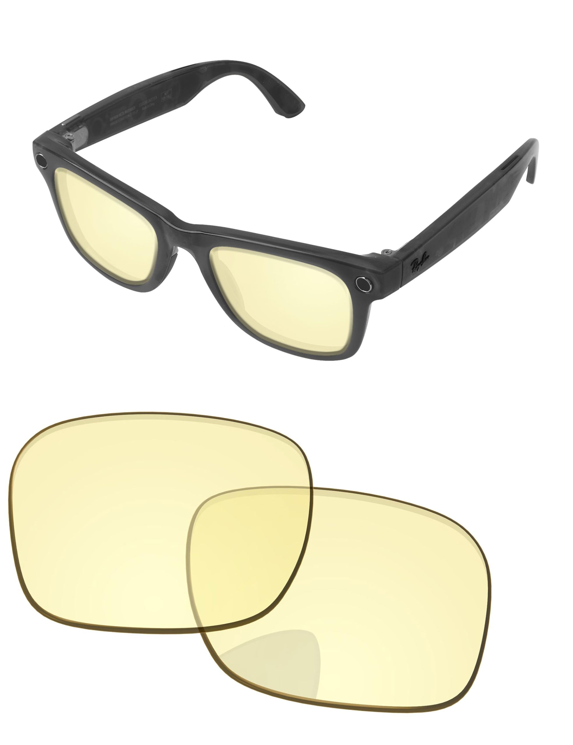 Replacement Lenses for Ray-Ban Meta Wayfarer RW4006 &amp; RW4012 50mm AI Glasses - Photochromic, Anti Blue Light Lens