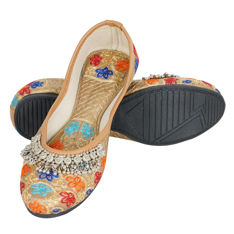 dfr Women Rajasthani Ethnic Embroidery with Payal Punjabi Mojari's Juti’s, Color - DARKCREAM3-picture-18