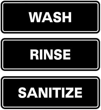 Standard WASH RINSE SANITIZE Set of 3 Bay Sink Signs - Restaurant & Commercial Kitchen Sink Signs - Easy to Install - Black Medium