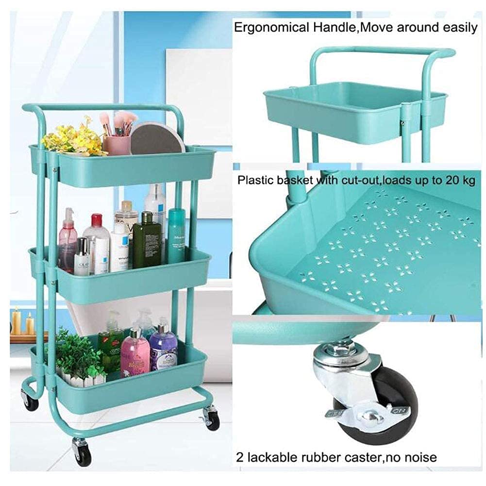 TaNeHaKi Rollwagen 3-stufig - Mobiler Aufbewahrungswagen Für Küche & Bad