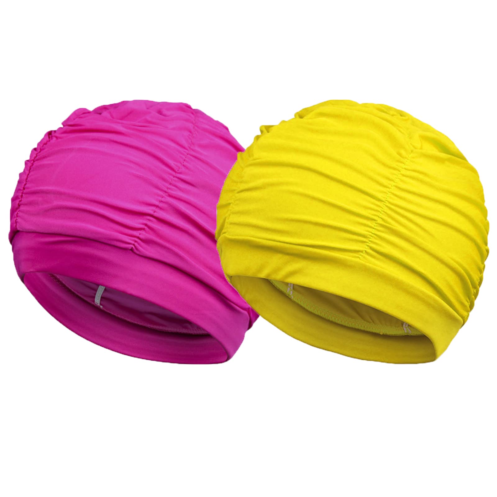 Yuyeran 2Pack Nylon Soild Color Ladies Swimming Hat Pleated Style Swim Cap Long Hair Swimming Cap for Men Women