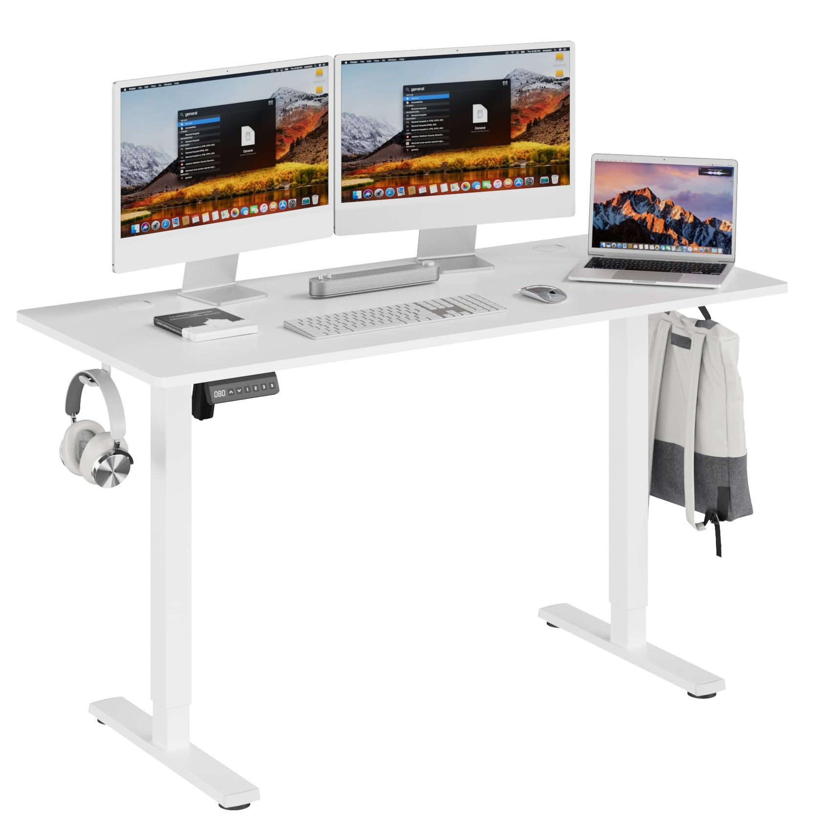 Height Adjustable Electric Standing Desk, 55 x 24 Inches Ergonomic Stand up Table, Sit Stand Home Office Desk with Splice Board, White Frame/White Top (White, 55 inches)