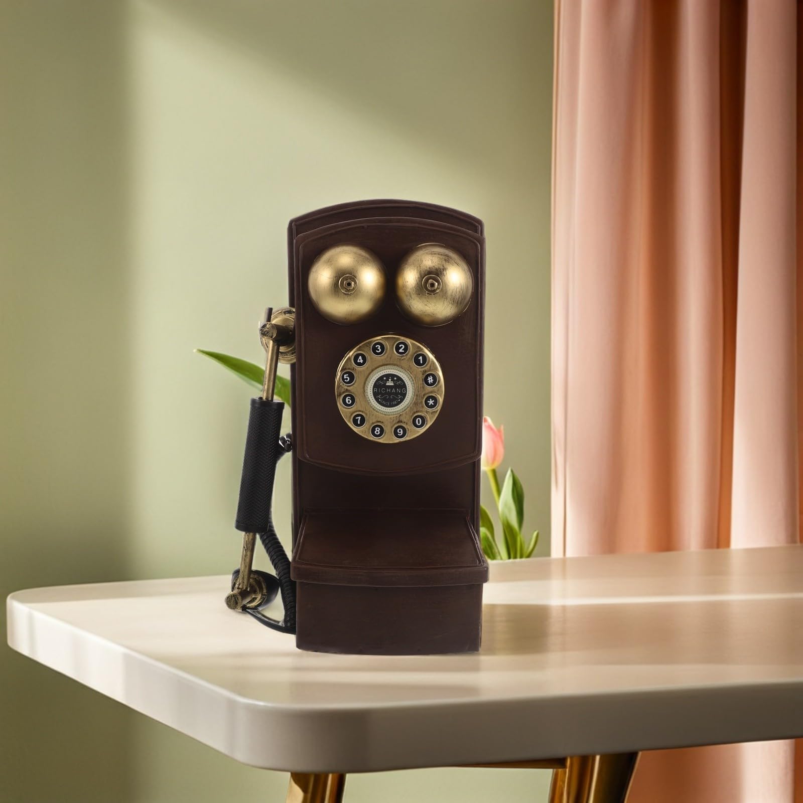 ABOOFAN Telefono Fisso Vintage da Parete in Ferro Design retrò, Riproduzione Telefonica Antica Salvaspazio e Installazione Semplice per Casa e Feste a Tema