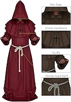 Vista 10 de Coser Park - Disfraz de monje medieval para Halloween, disfraz con capucha Negro