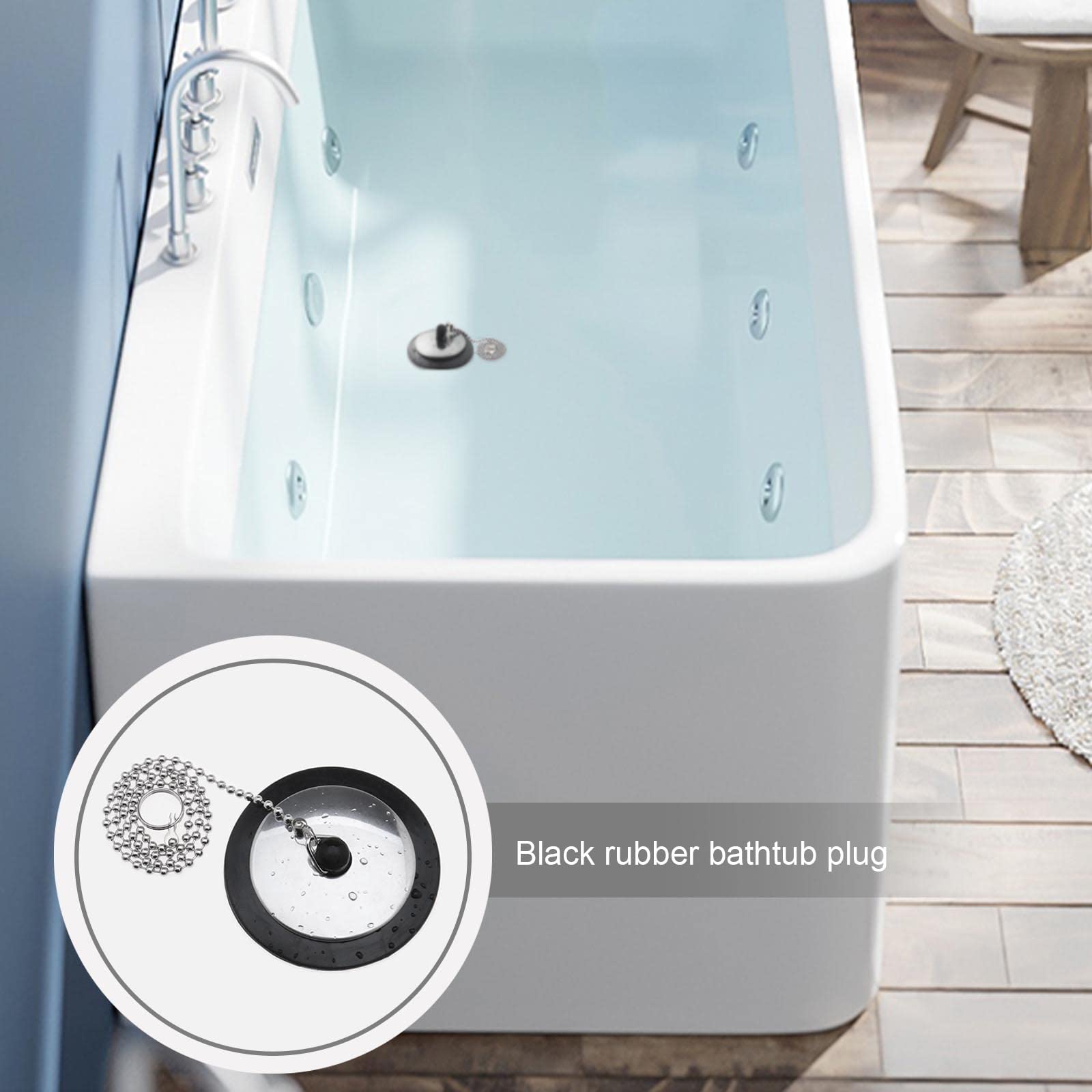 4 Tappi Di Scarico Universali In Gomma 41-43 Mm Con Catena In Acciaio – Per Vasca Da Bagno, Lavello, Cucina - 2