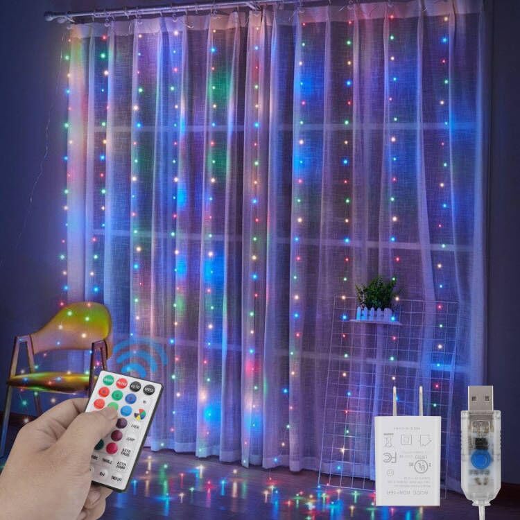 Smart LED Curtain Lights with Power Adapter, 300 LED 8 Modes & 16...