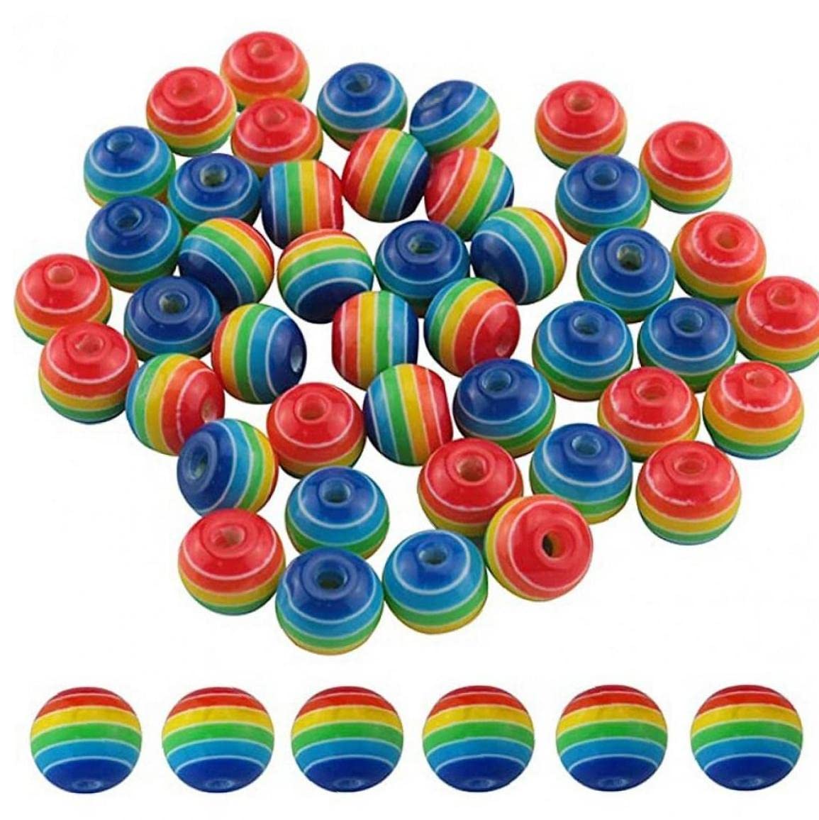 Danlai Rainbow Color 50Pcs 8Mm Round Rainbow Stripe Resin Beads Loose Spacer Beads For Jewelry Making Bracelets Diy Handmade Crafts Accessories
