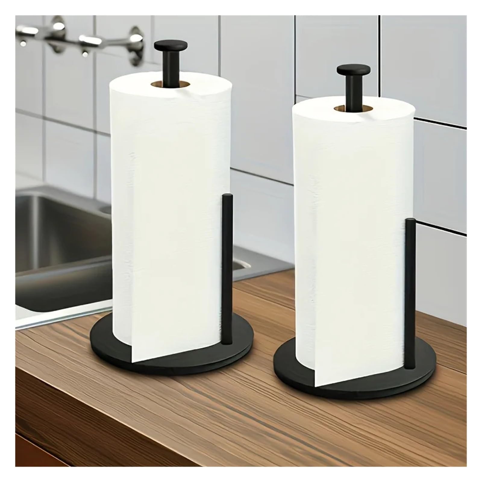 Portarotolo da cucina portarotolo in acciaio inossidabile, supporto bagno verticale appoggio senza foro(1Pcs Black)