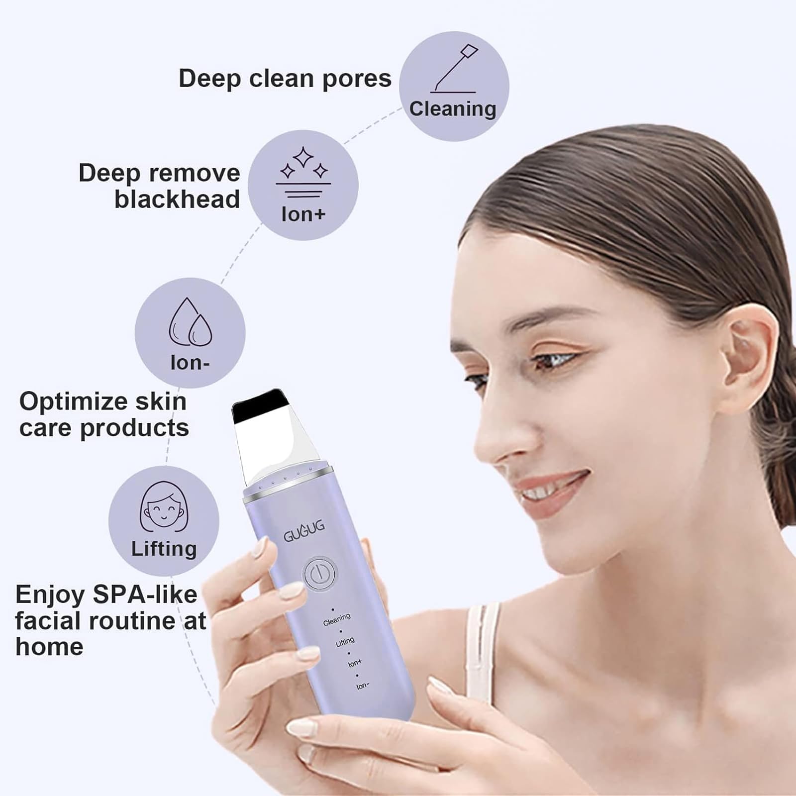 GUGUG Skin Scrubber Spatula Pore Cleaner Blackhead Remover,4 Modes,Purple view 2