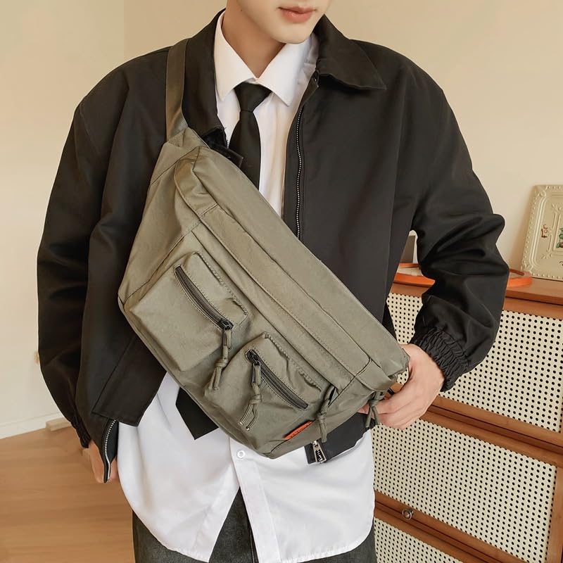 Sport Chest Sling Bag Large Capacity Crossbody Shoulder Backpack for Men Women Lightweight Outdoor Travel Running Pack (Green)2