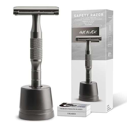 Maquinilla de afeitar de seguridad reutilizable, de una sola hoja para hombres, con 10 cuchillas de afeitar de doble filo recubiertas de platino,