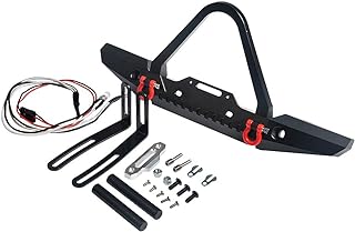 RCLions Metal RC Front Bumper with LED Lights Shackles for TRX4, SCX10 ii 1/10 RC Model Crawler Car