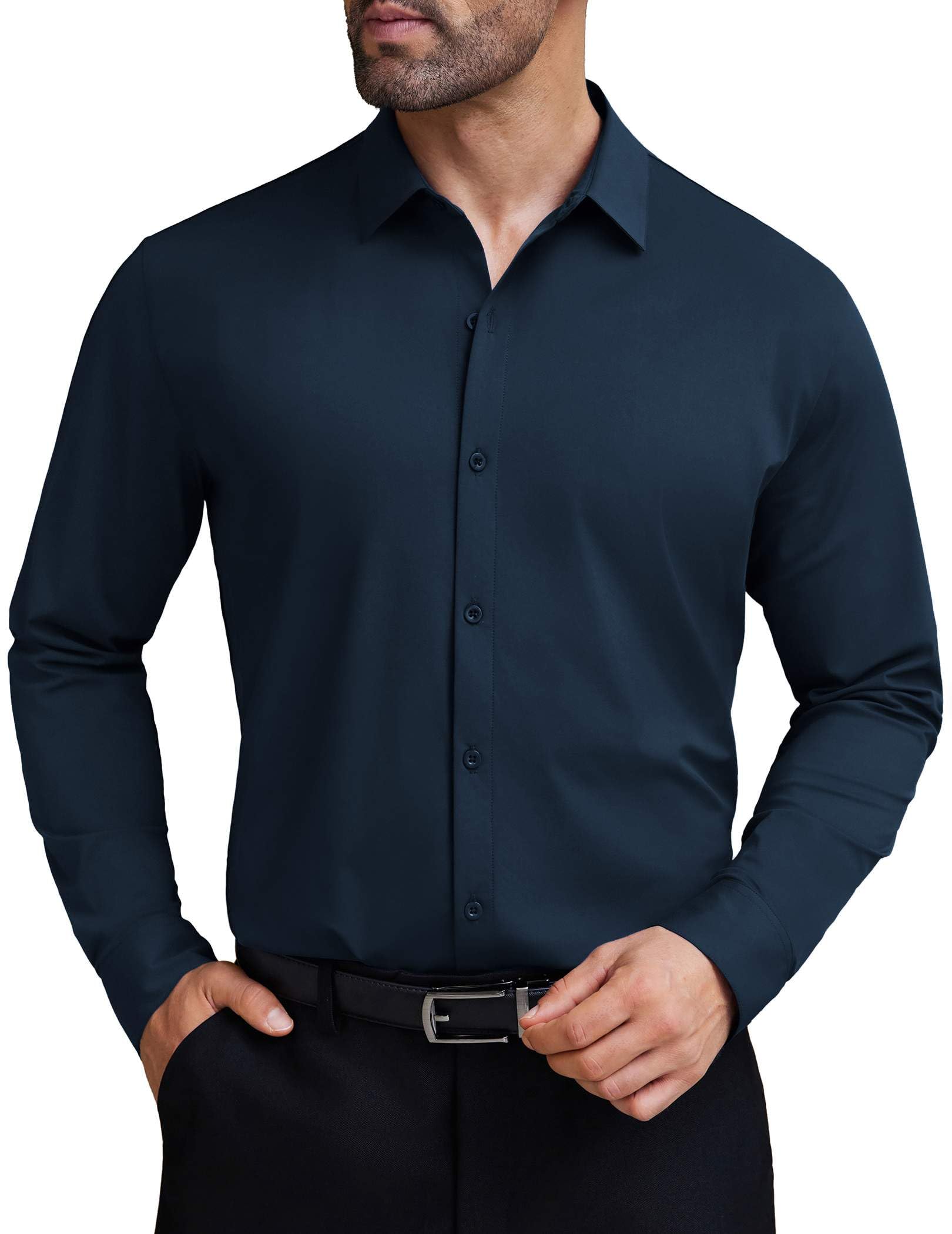 COOFANDY Mens Stretch Dress Shirts Muscle Fit Wrinkle Free Long Sleeve Button Down Shirt Business Casual Shirts