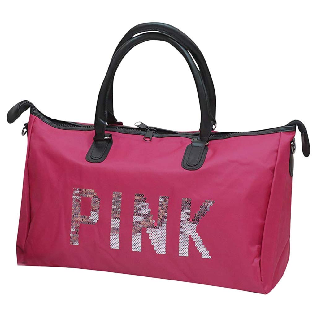 Polyester, Polyurethane Sequin Secret Message Lightweight Travel Bag (Light Pink, Large, 47 cm)-image-8