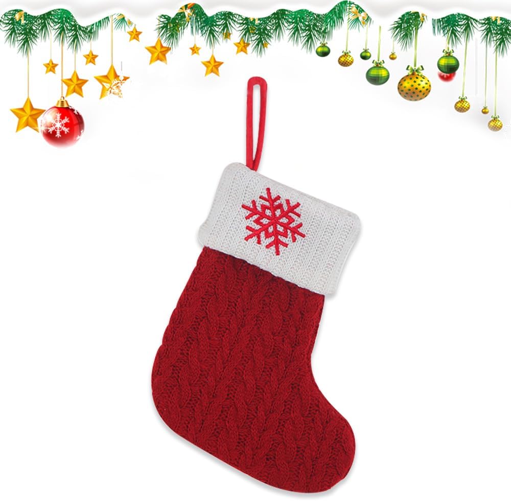 Estivaux Large Christmas Stockings Xmas Fireplace Hanging Stockings Burgundy Red Knit Stocking White Stripes Stockings Gift Holding Bag for Home Christmas Decorations Party Favor Supplies