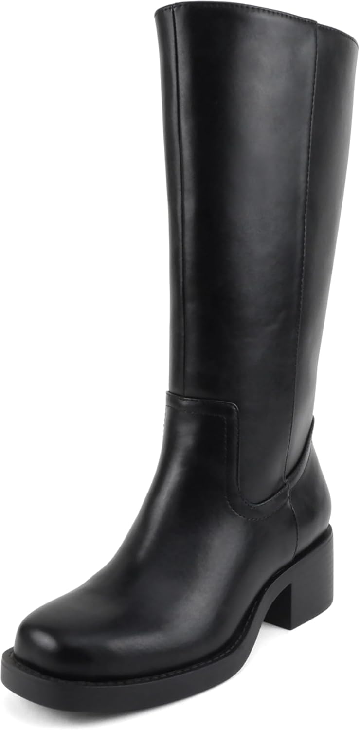 Soda Belvin - Women Square Toe Platform Mid-Calf Boot