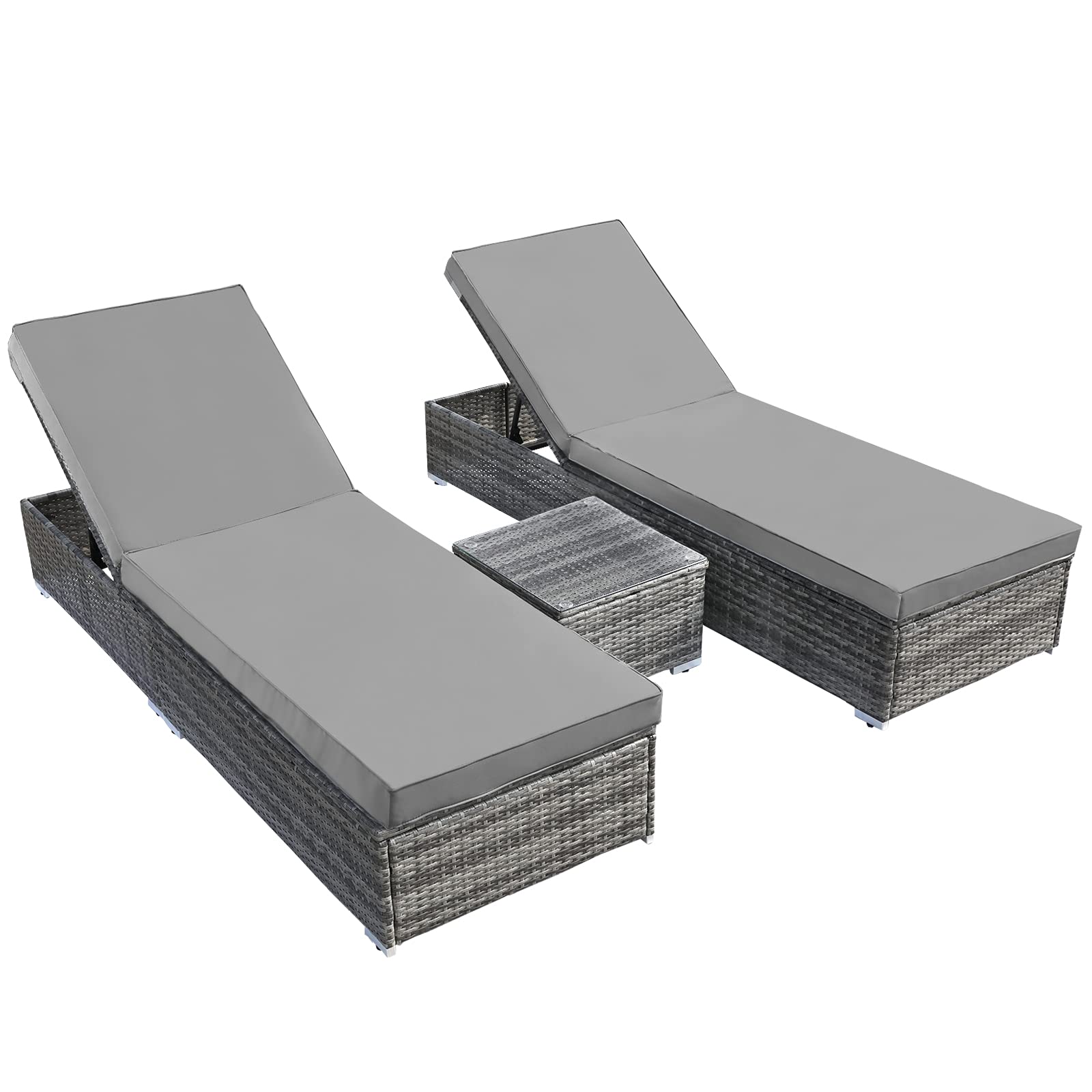 Buy GARTIO Rattan Sun Loungers, 3 Piece Rattan Recliner Chaise Lounge