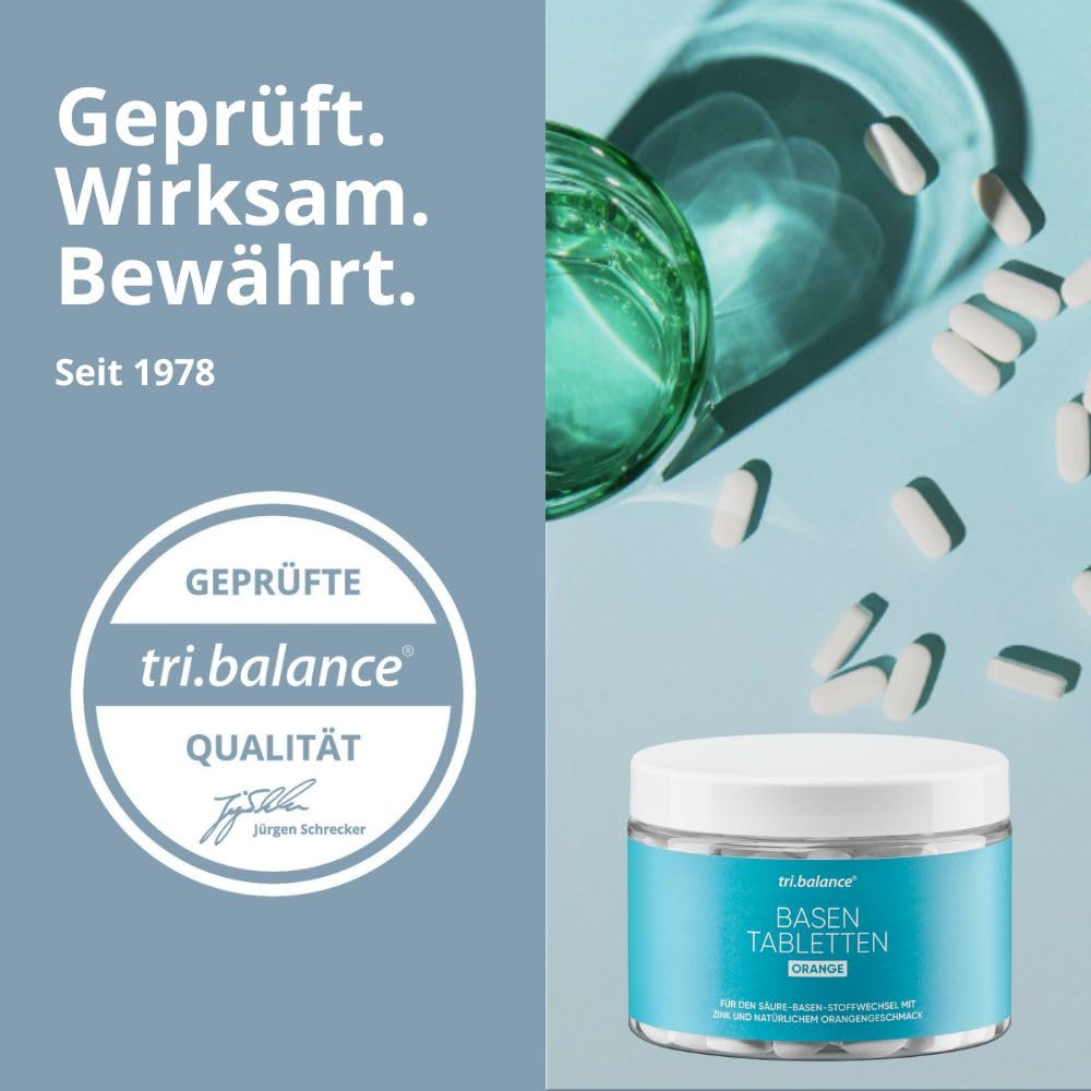 tri.balance Basentabletten ORANGE 225 Tabletten mit Zink für den Säure-Basen-Stoffwechsel natürlicher Orangengeschmack vegan Made in Germany