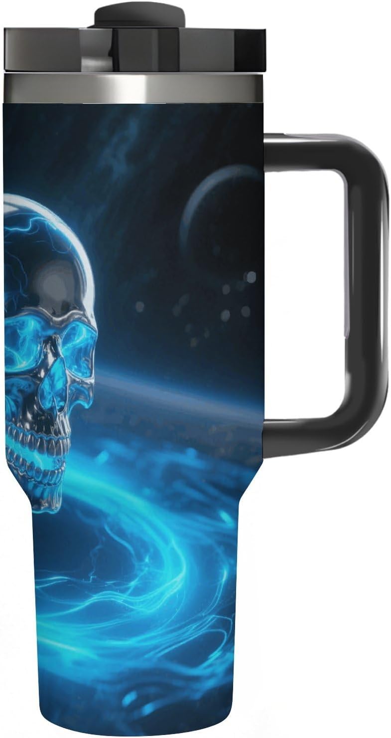 Stainless Steel 40oz Tumbler Travel Mugs, Transparent Energy Metal Skull