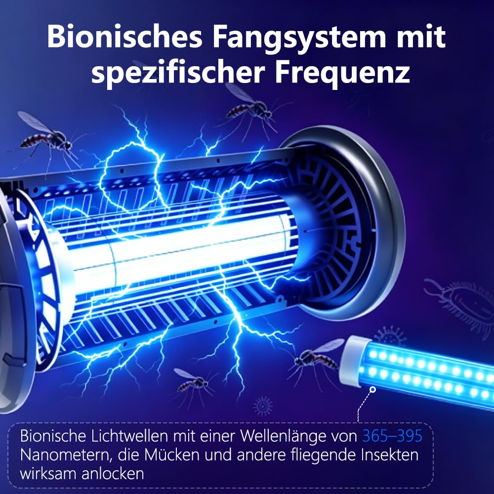 Insektenvernichter Elektrisch, 360° Mückenvernichter Lampe, 3 m Netzkabel UV Mückenlampe Hochspannung insektenfänger, Fliegenfalle elektrisch mückenfalle für Innen Auße, Anti Mücken, Fliegen, Motten