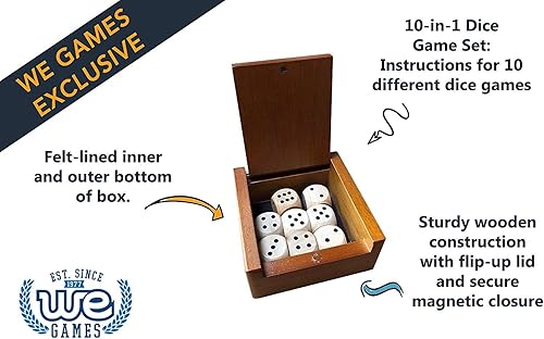 Miniatura 3 de WE Games Caja de dados de madera con 8 dados de madera redondeados - Instrucciones para 10 juegos de dados