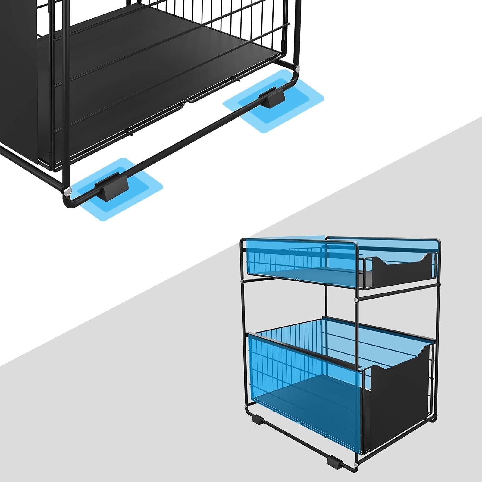 Organizador de 2 niveles debajo del lavabo con almacenamiento, armario deslizante, cesta de almacenamiento para aperitivos, organizador de cocina, baño, cocina, baño, dormitorio, oficina, 37,4