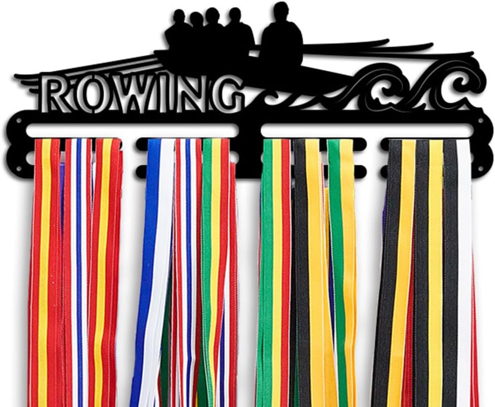 PH PandaHall Rowing Theme Medal Hanger Holder, Personalized Wall Mounted Tiered Medal Rack Sports Display Hanger Medals Ribbon Rack Hooks for Living Room Bedroom Stadium Gym