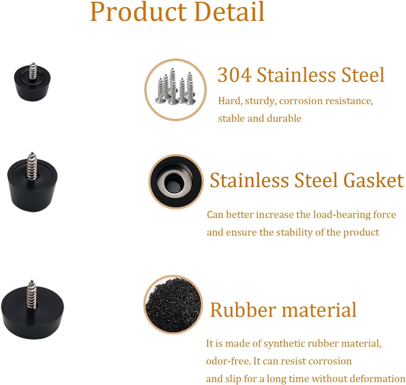 Rubber Feet for Cutting Board - 144 Non Slip Small Rubber Feet with Stainless Steel Screws - Assortment Kit 0.6" 0.8" 1", Ideal for Kitchen and Furniture