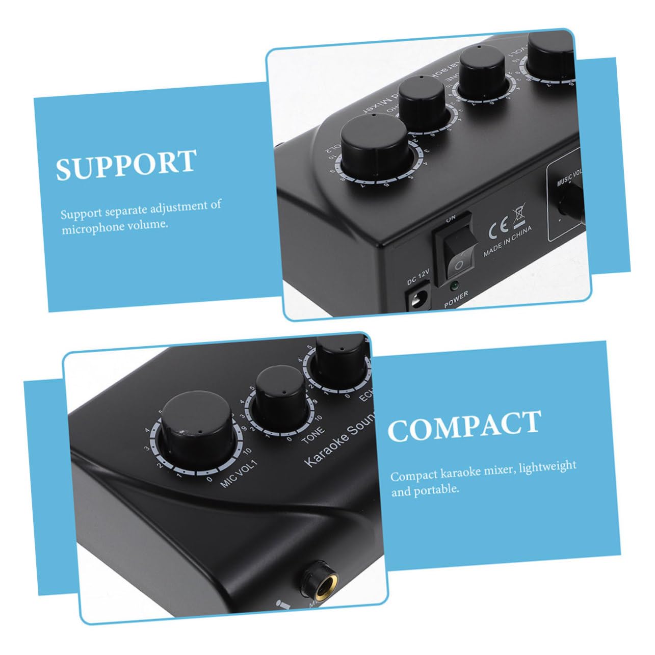 Yardwe 1 Set Mixer Karaoke Professionale con Doppio Microfono Mixer Audio Basso Rumore per Feste e Ktv Design Compatto e Materiali Resistenti con Adattatore Alimentazione Incluso