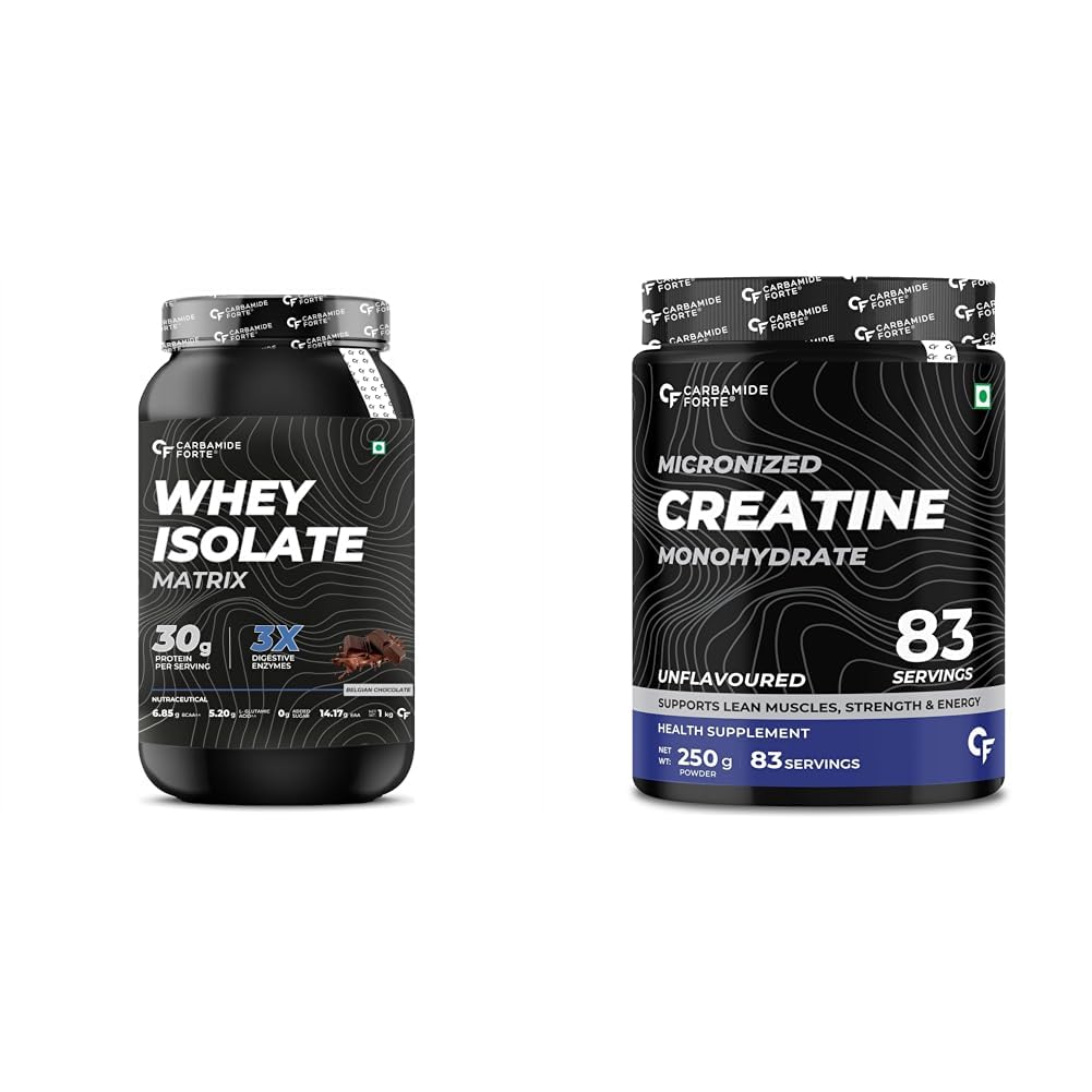 Carbamide Forte Whey Isolate Matrix Belgian Chocolate Flavour-1kg & Creatine Mono Hydrate Unflavoured Powder - 83 Servings - 250g-image-48