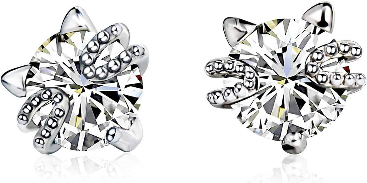 CISHOP Tiny Cat Stud Earrings Sterling Silver Crystal Earrings for Women