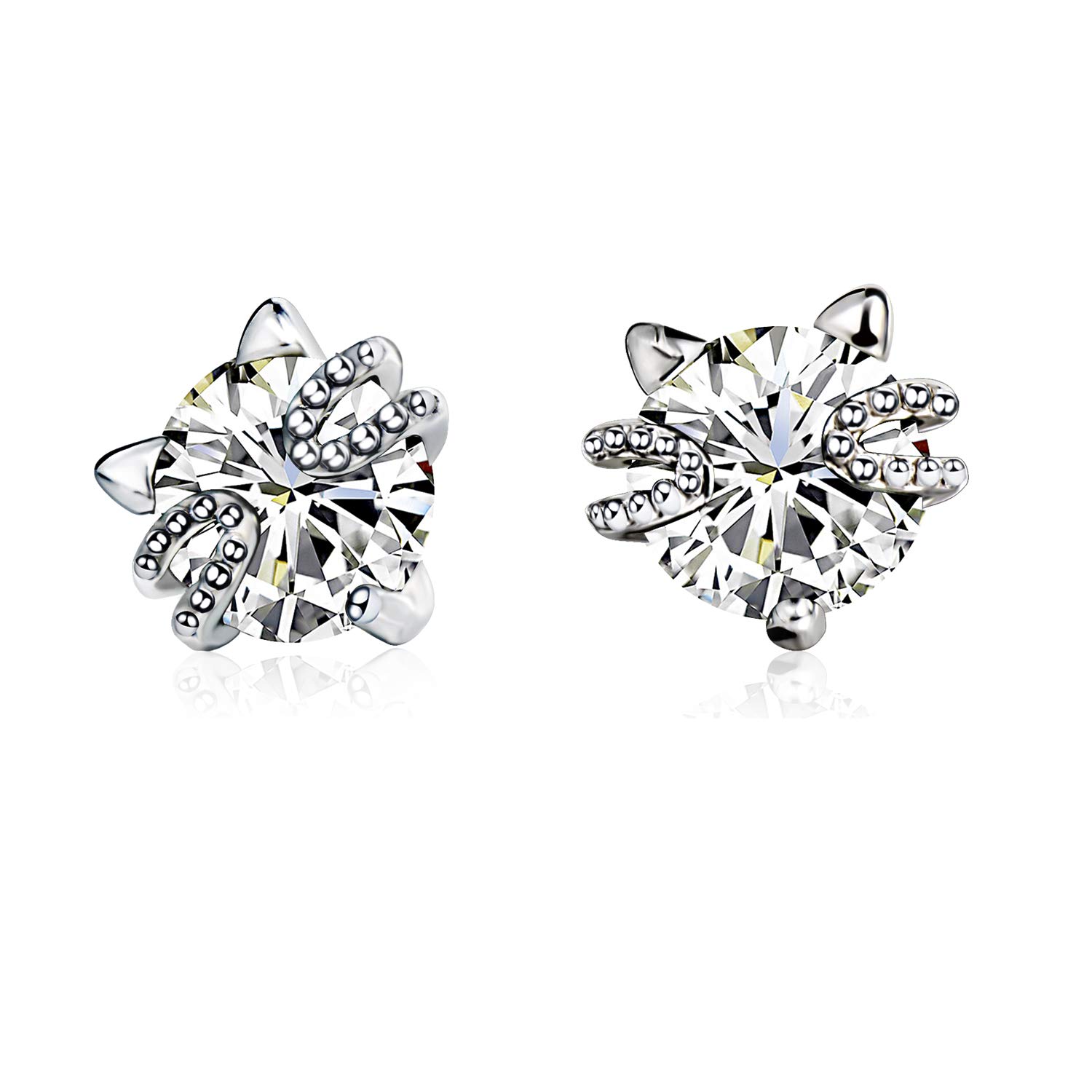 CISHOP Tiny Cat Stud Earrings Sterling Silver Crystal Earrings for Women