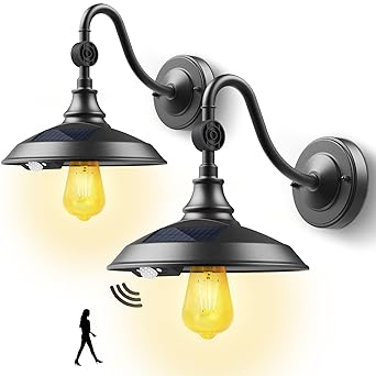 SIEDiNLAR Solar Barn Light Outdoor with 3 Lighting Modes, Aluminum Vintage Exterior Farmhouse Gooseneck Shed Light Waterproof Wall Motion Sensor for Chicken Coop Entryway Porch Patio Black (2 Pack)