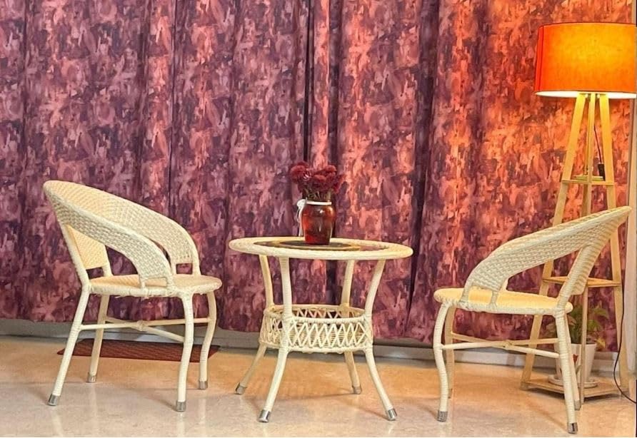 Image of India Outdoor 2+1 All Weather Wicker Patio Chair and Table Bistro Set with Powder Coated Iron Frame for Balcony Deck Garden Lawn Patio Poolside Terrace.