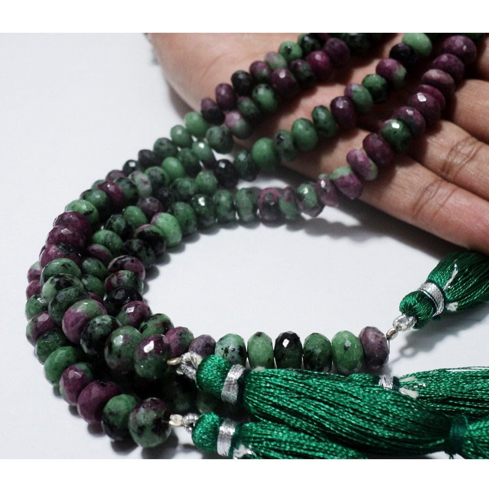 9 mm Rubinowe Zoisite Faceted Rondelle Koraliki, Rubinowe Koraliki Zoisite, Czerwone Zielone Koraliki Gemstone, Rubinowe Zoisite Faceted Koraliki Do Biżuterii (4IN do 8IN) 4 cale