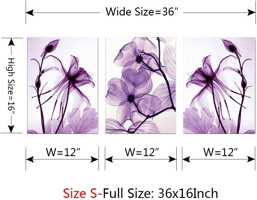 Meigan Art Modern Canvas Wall Art Home Decor Wall Art Painting Purple Flowers Art Wood Inside Framed Ready to Hang (12InchX16InchX3)